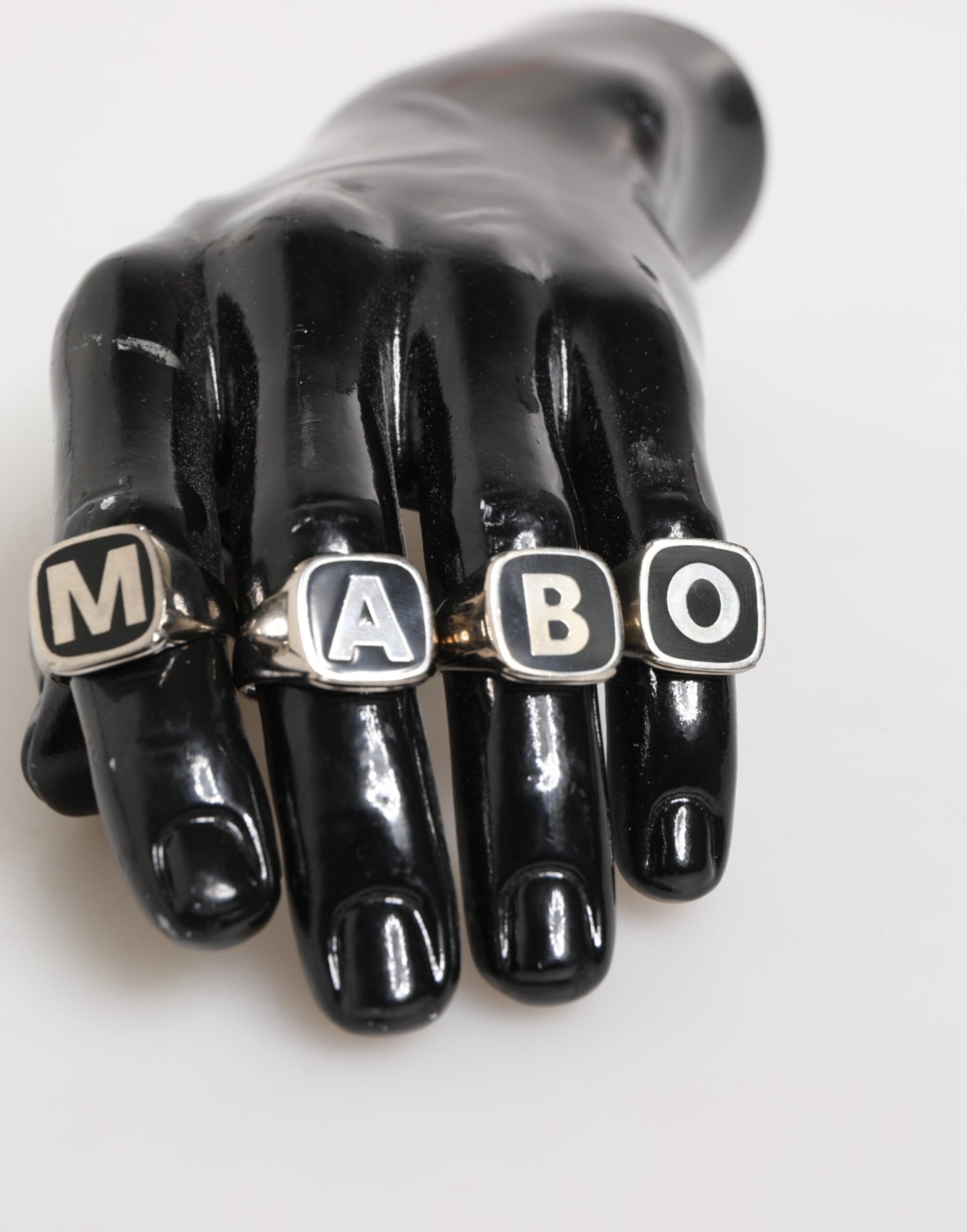 Dolce & Gabbana – Silberfarbenes Messing-Schriftzug-Set, 5-teilig, verstellbarer Ring