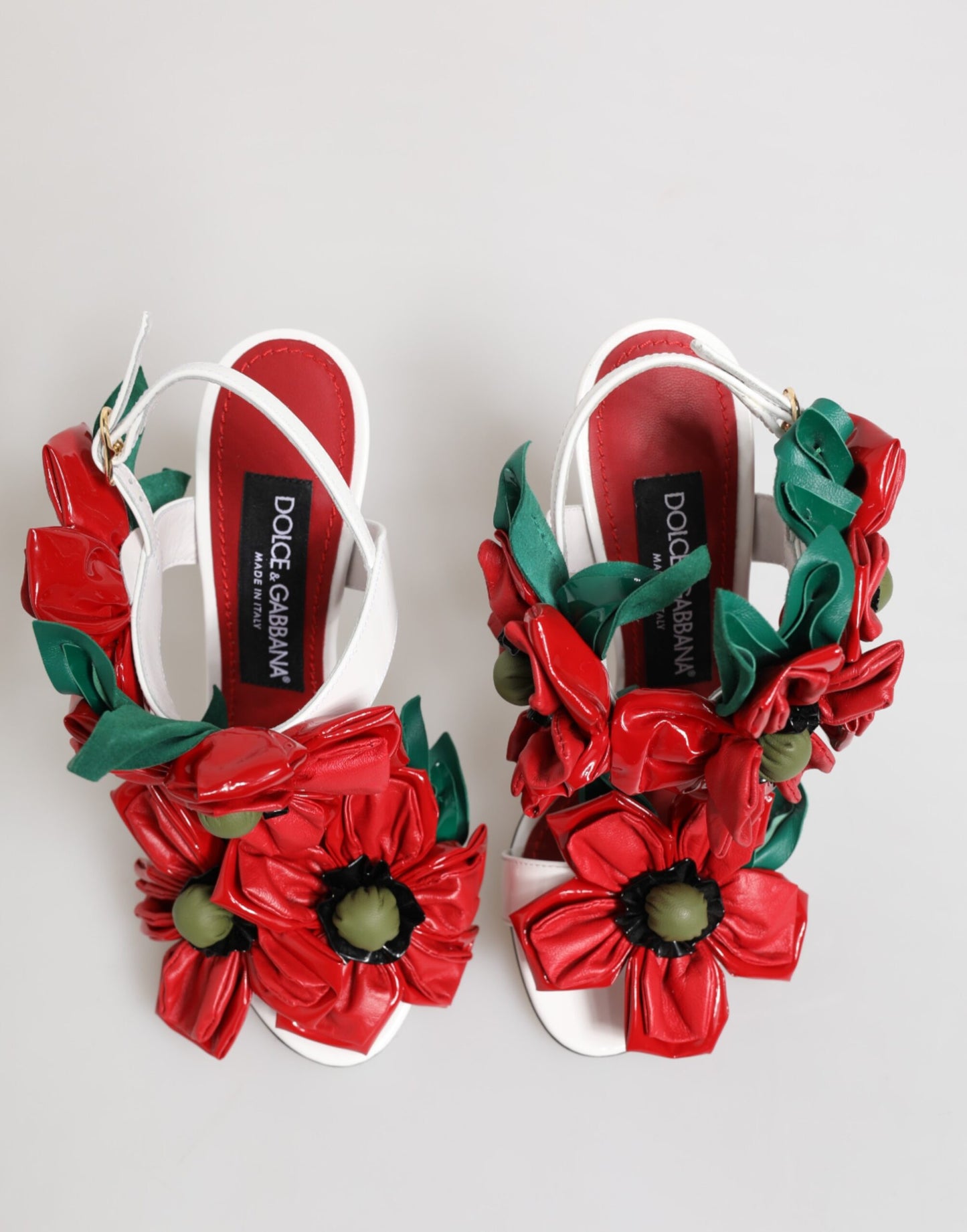 Dolce & Gabbana Weiß Rot Blumen Detailing Sandalen Schuhe