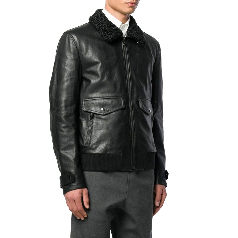 Dolce & Gabbana Schwarze Lammfelljacke