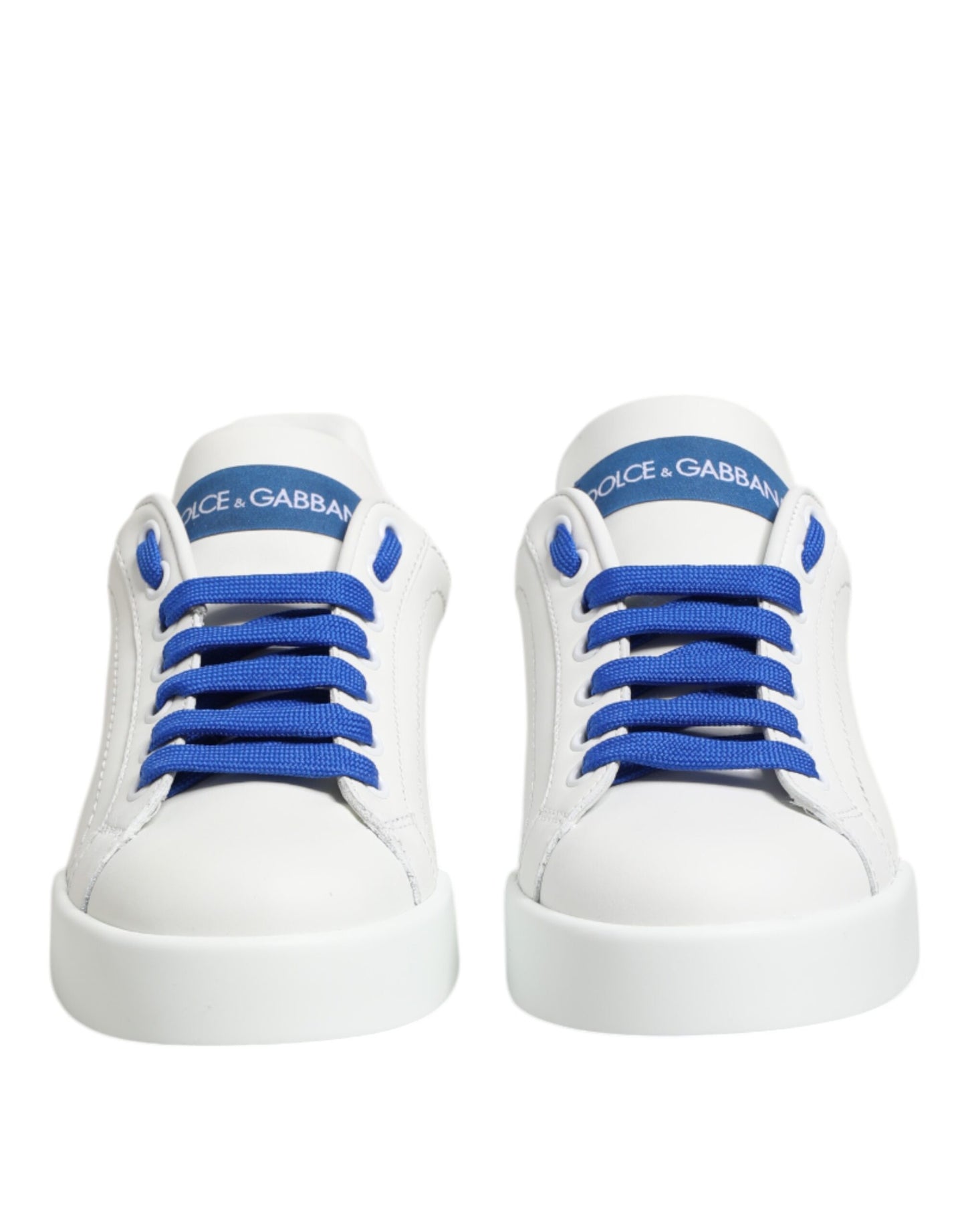 Dolce & Gabbana Weiß Blau Leder Low Top Sneakers Schuhe