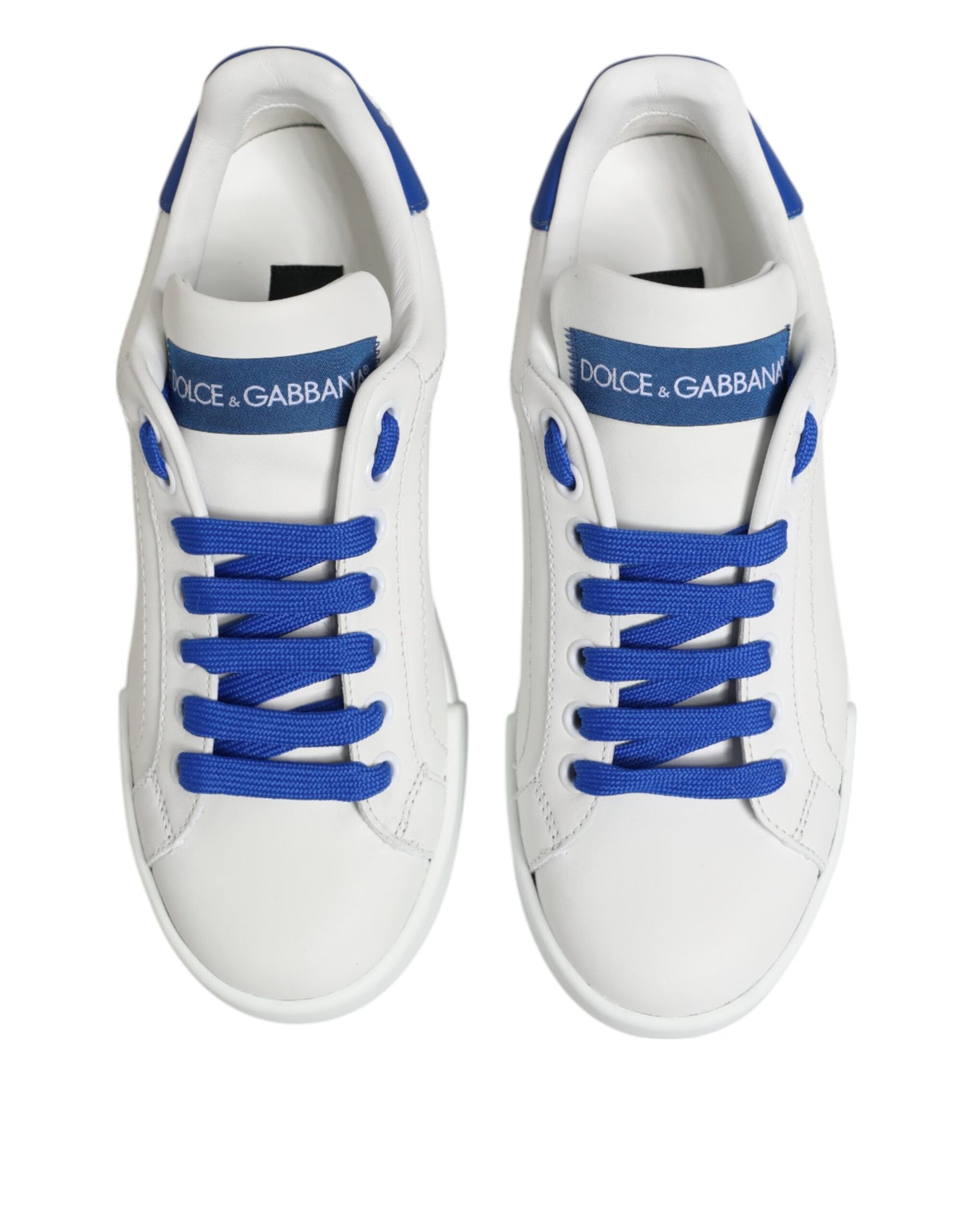 Dolce & Gabbana Weiß Blau Leder Low Top Sneakers Schuhe
