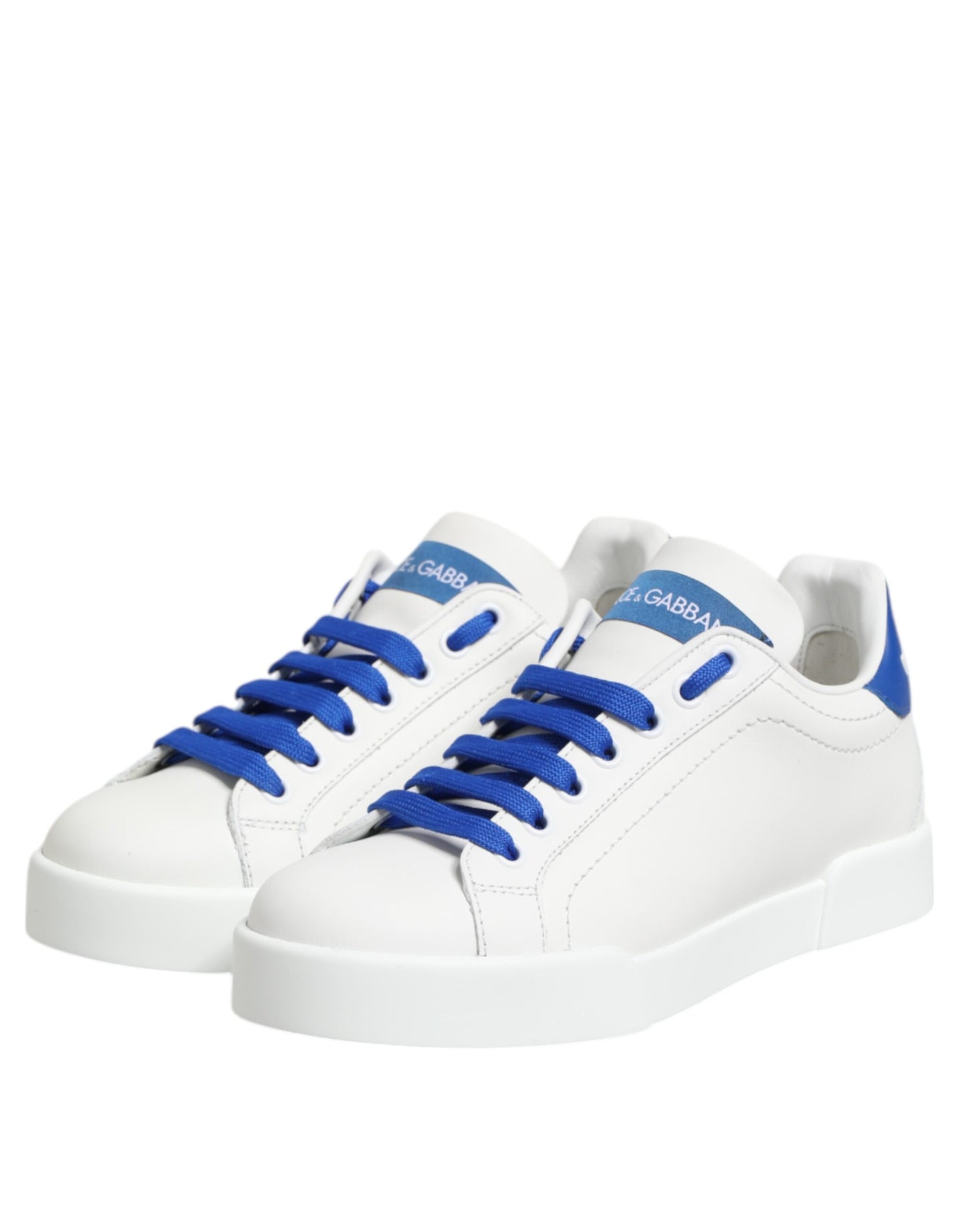 Dolce & Gabbana Weiß Blau Leder Low Top Sneakers Schuhe