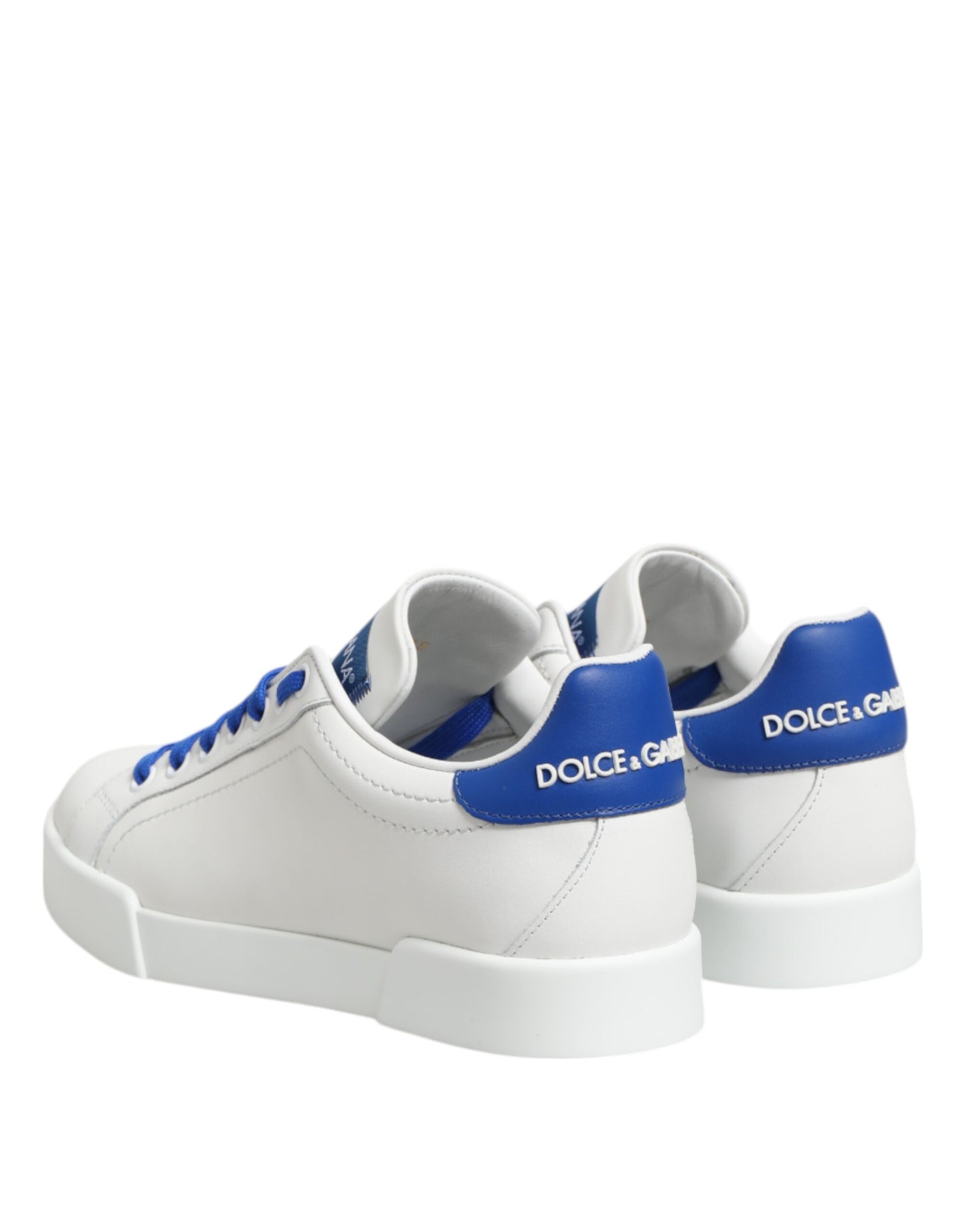 Dolce & Gabbana Weiß Blau Leder Low Top Sneakers Schuhe