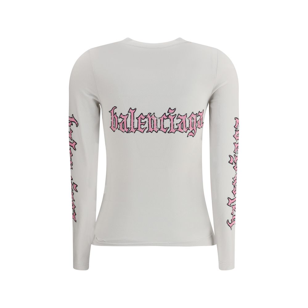 Balenciaga – Langärmliges T-Shirt mit Blackletter-Schriftzug