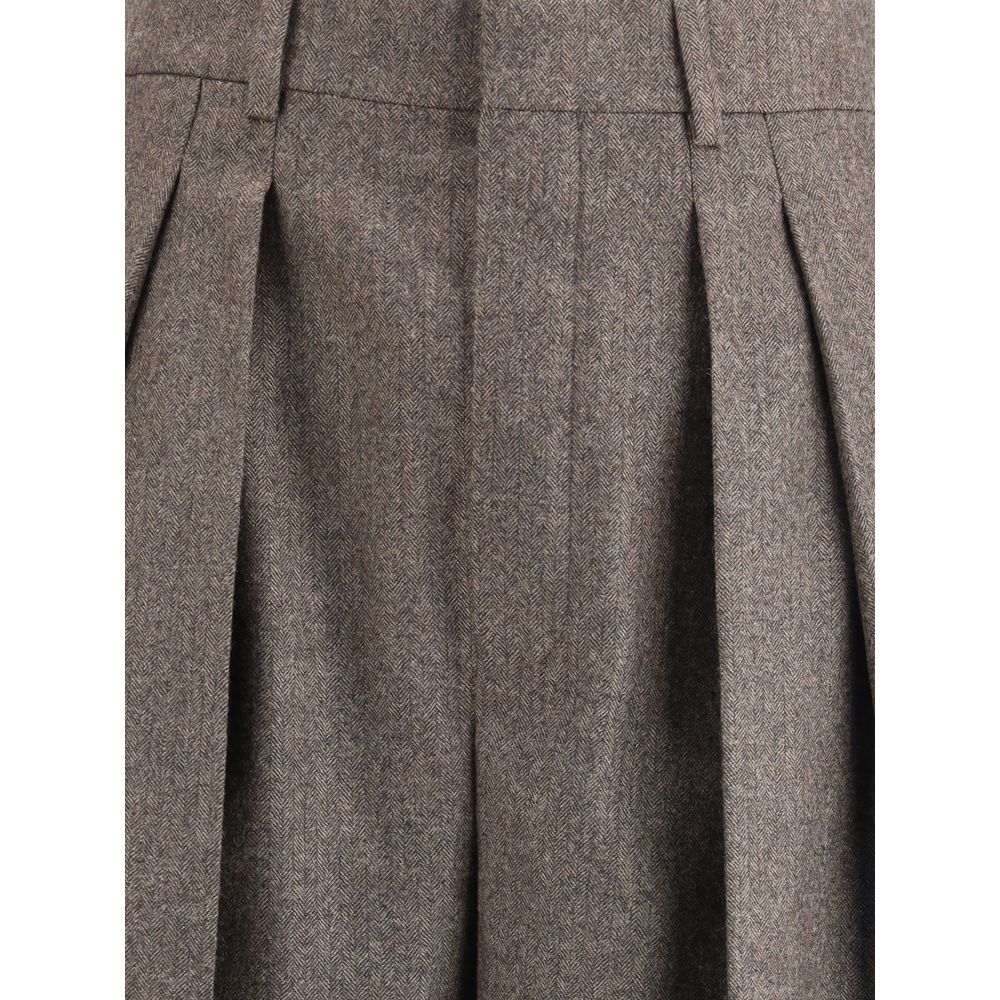 Saint Laurent – Hose mit weitem Bein aus Wolle mit Fischgrätenmuster
