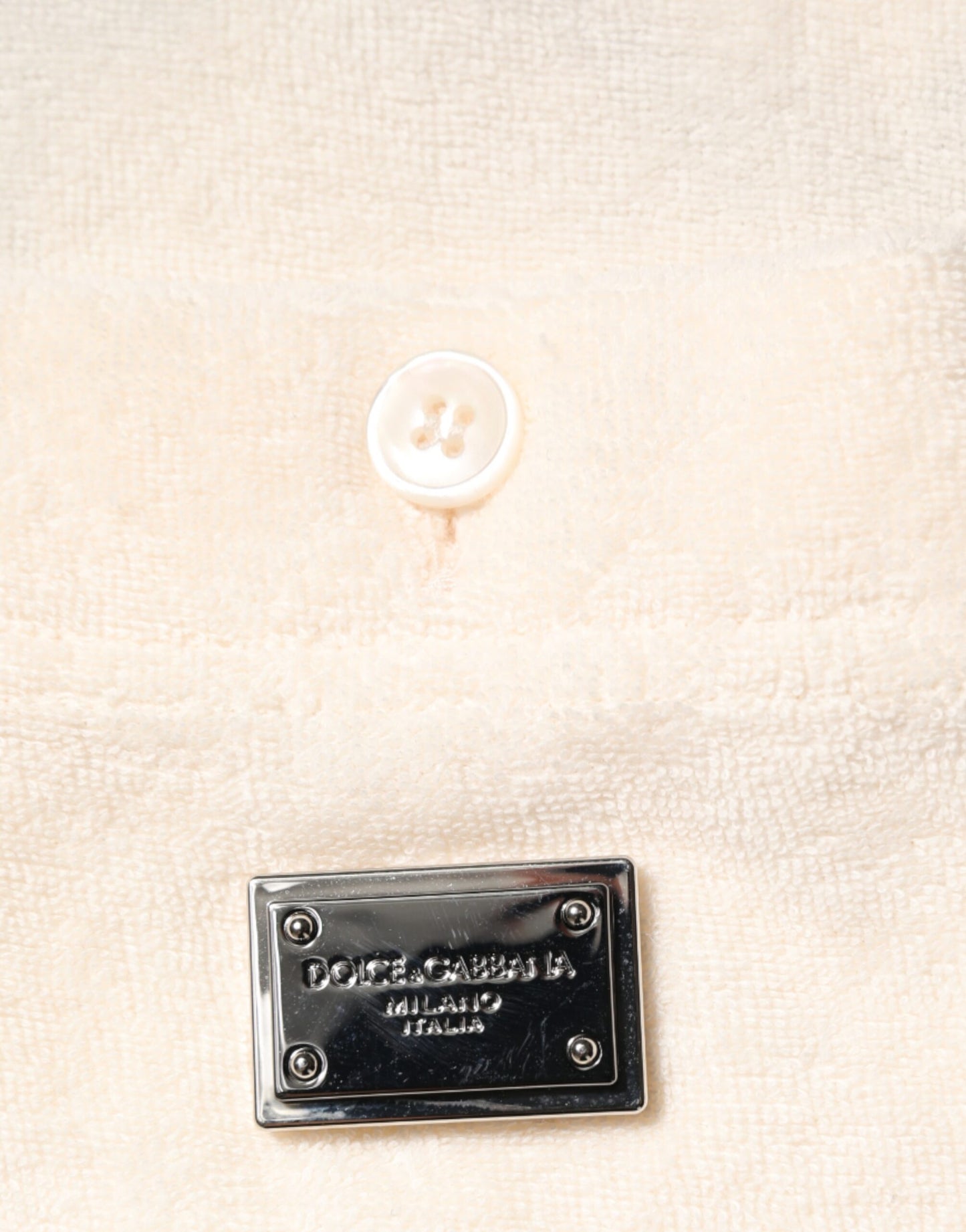 Dolce & Gabbana – Elfenbeinfarbenes Poloshirt aus Baumwollfrottee mit Logotasche