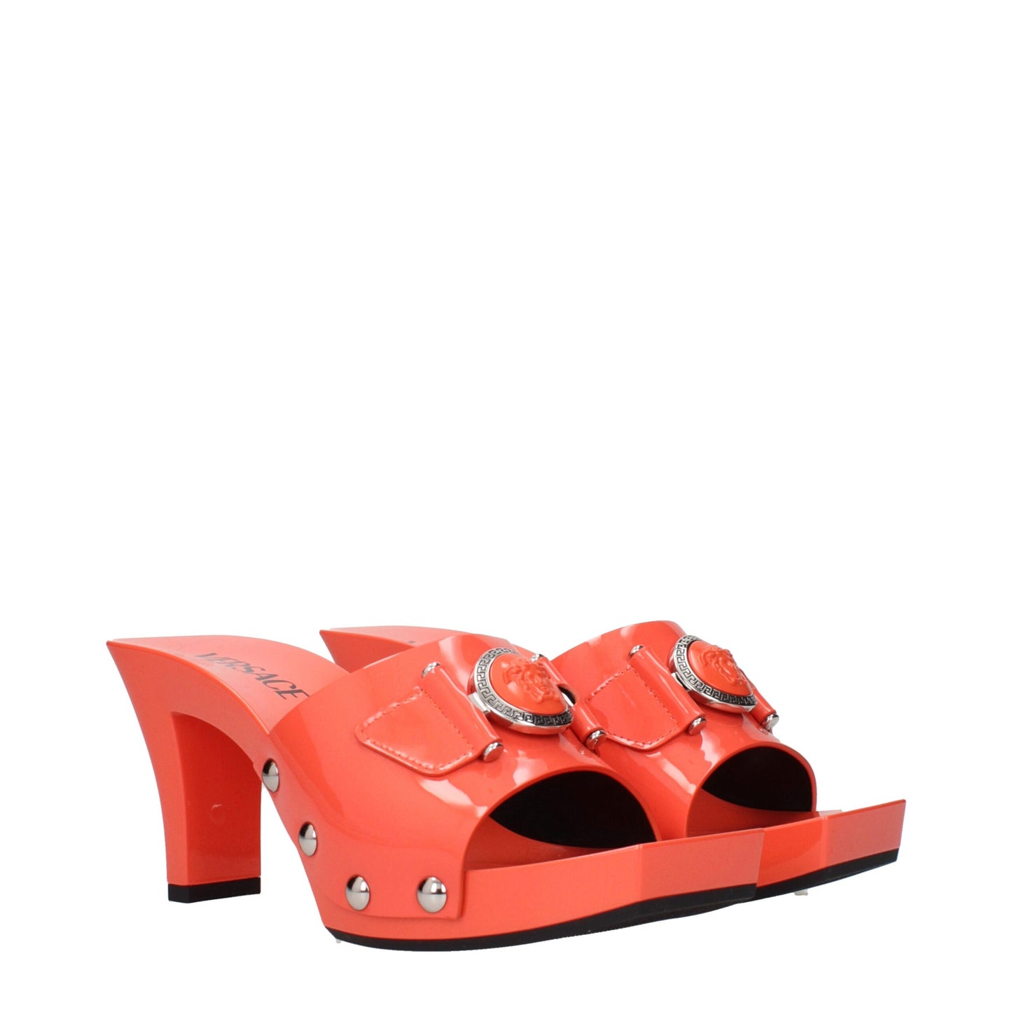 Versace – Orangefarbene Plateauschuhe aus Leder