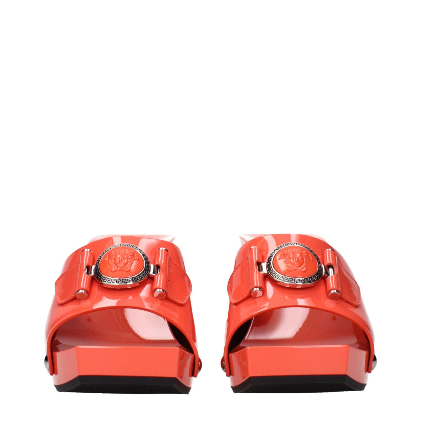 Versace – Orangefarbene Plateauschuhe aus Leder