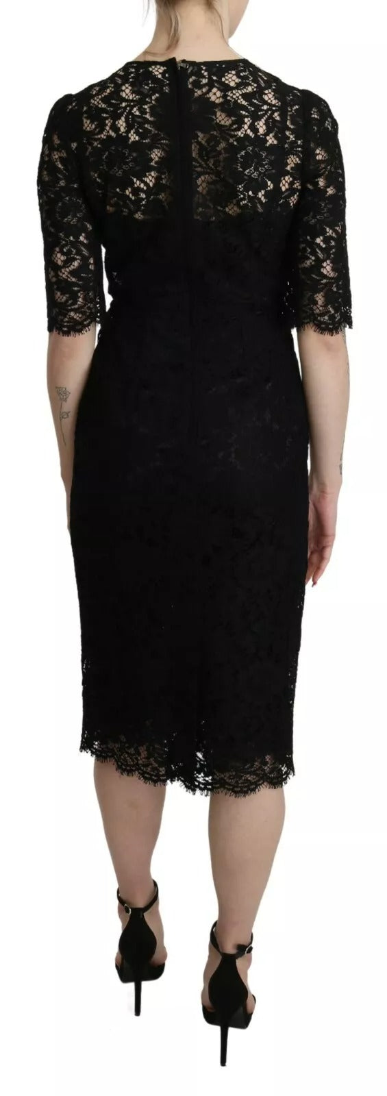 Dolce & Gabbana – Schwarzes Etuikleid mit Blumenspitze und Knielänge