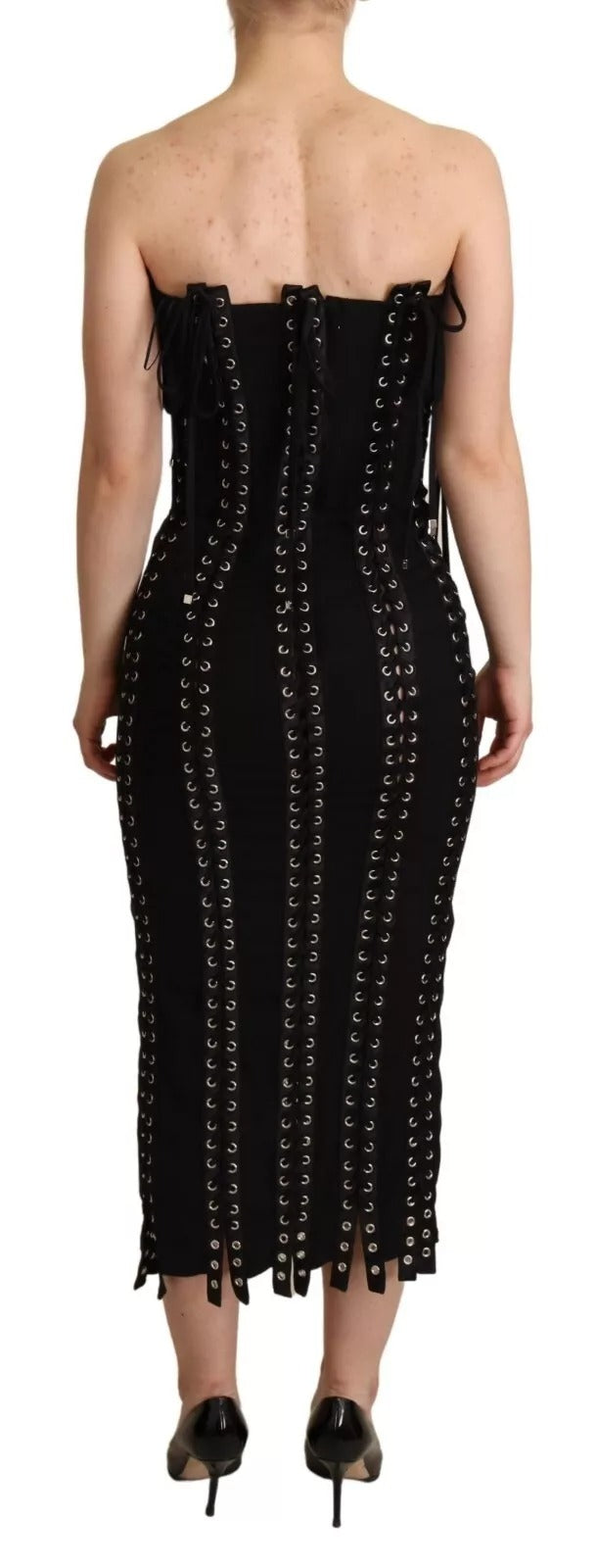 Dolce & Gabbana – Ärmelloses, figurbetontes Kleid aus Cady in Schwarz mit Schnürung