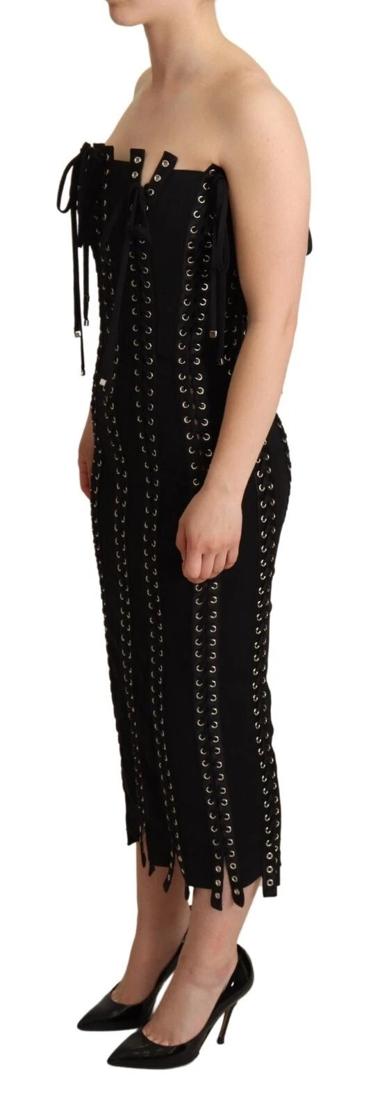 Dolce & Gabbana – Ärmelloses, figurbetontes Kleid aus Cady in Schwarz mit Schnürung