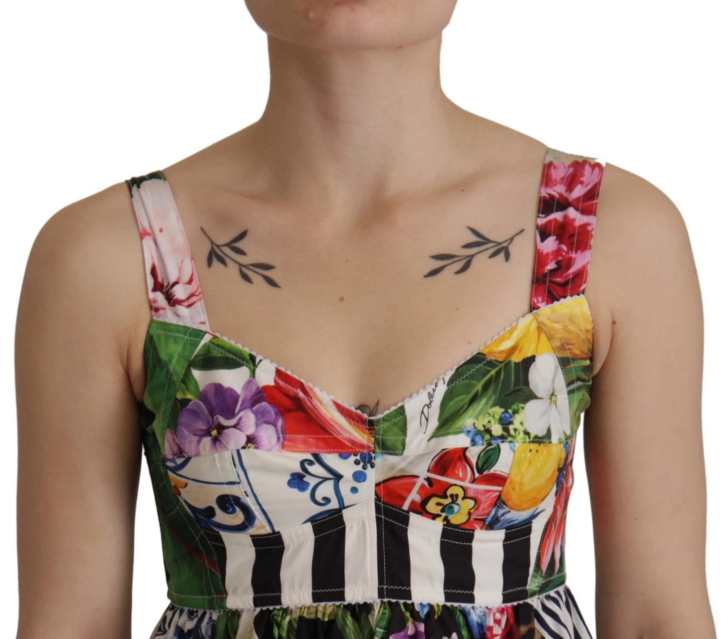 Dolce & Gabbana – Mehrfarbiges, ausgestelltes Minikleid aus Popeline mit Blumenmuster