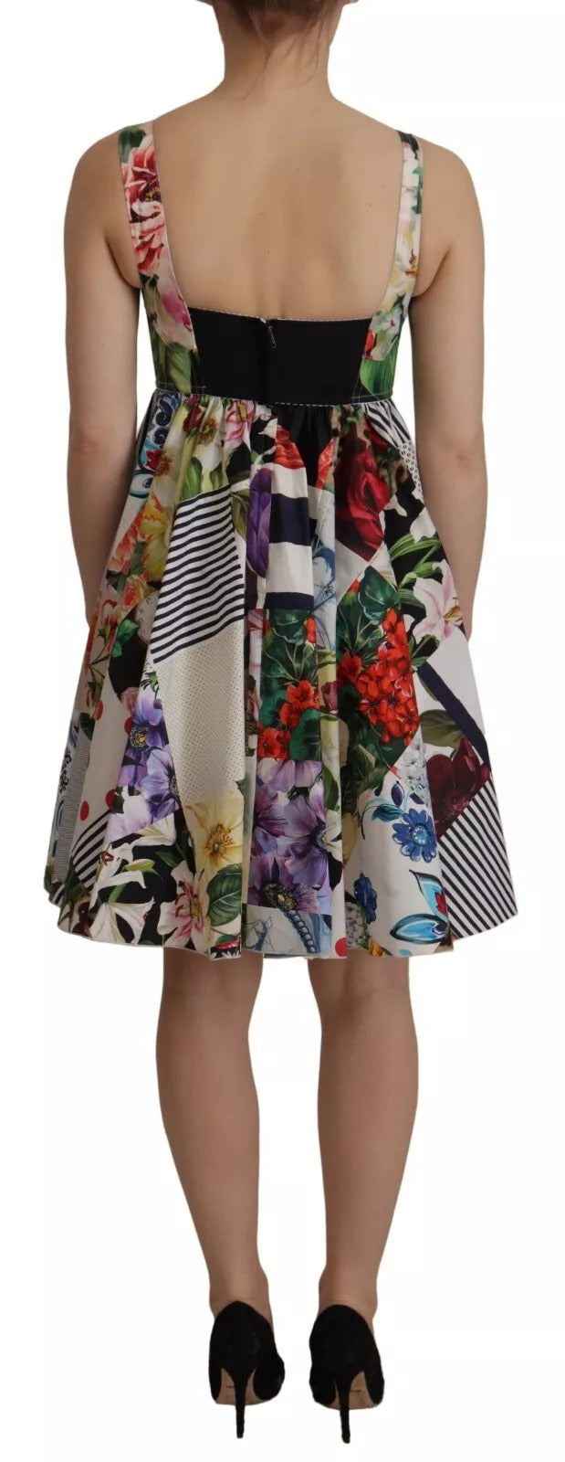Dolce & Gabbana – Mehrfarbiges, ausgestelltes Minikleid aus Popeline mit Blumenmuster