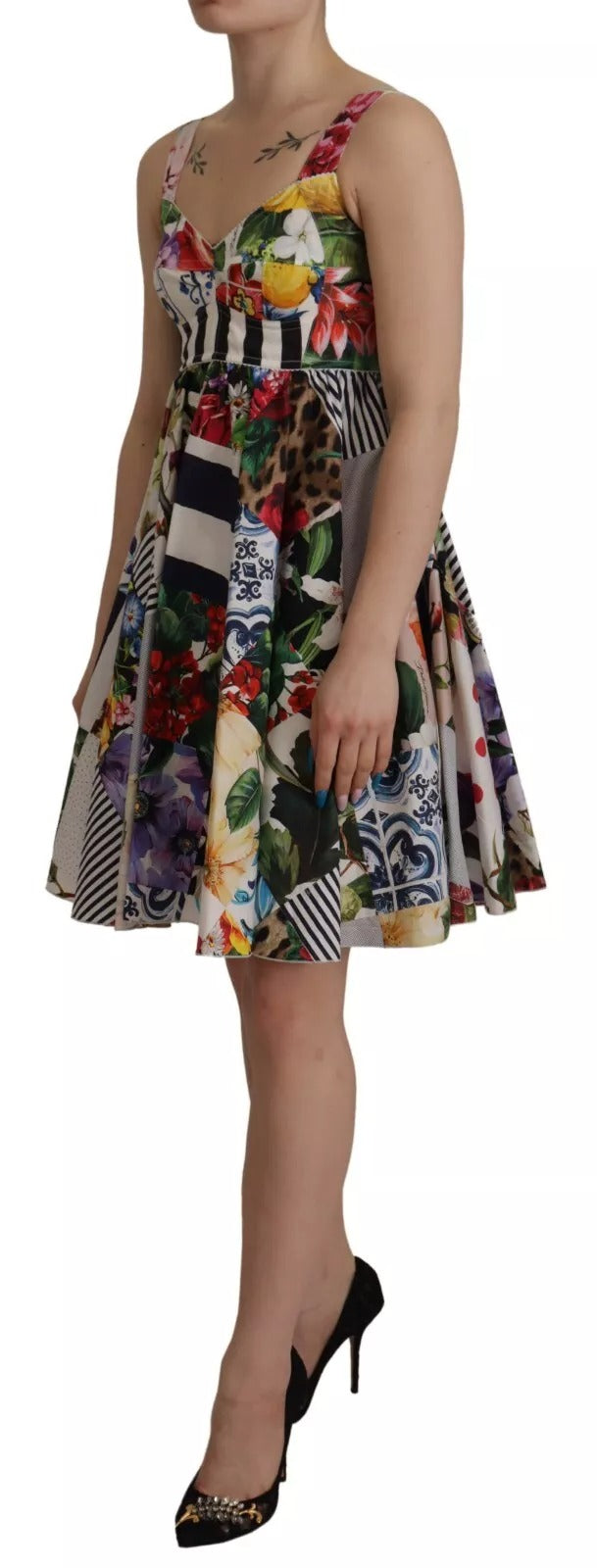 Dolce & Gabbana – Mehrfarbiges, ausgestelltes Minikleid aus Popeline mit Blumenmuster