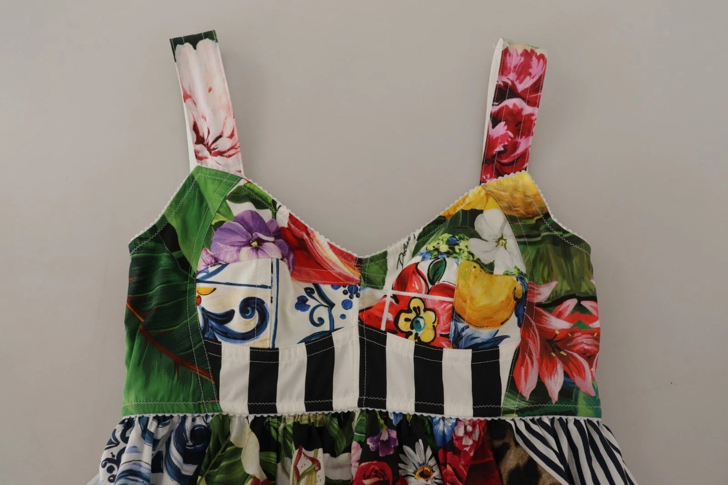 Dolce & Gabbana – Mehrfarbiges, ausgestelltes Minikleid aus Popeline mit Blumenmuster