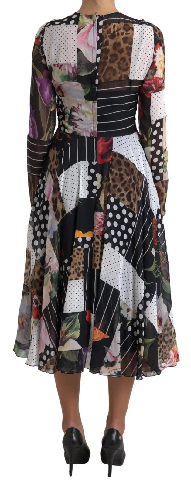 Dolce & Gabbana Mehrfarbiges Patchwork-Kleid mit Blumen- und Leopardenmuster