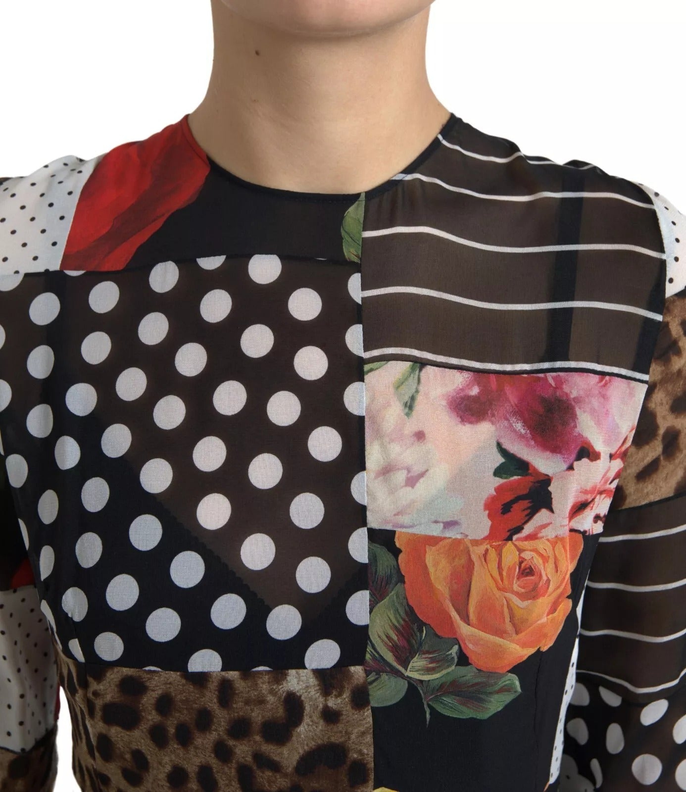 Dolce & Gabbana Mehrfarbiges Patchwork-Kleid mit Blumen- und Leopardenmuster