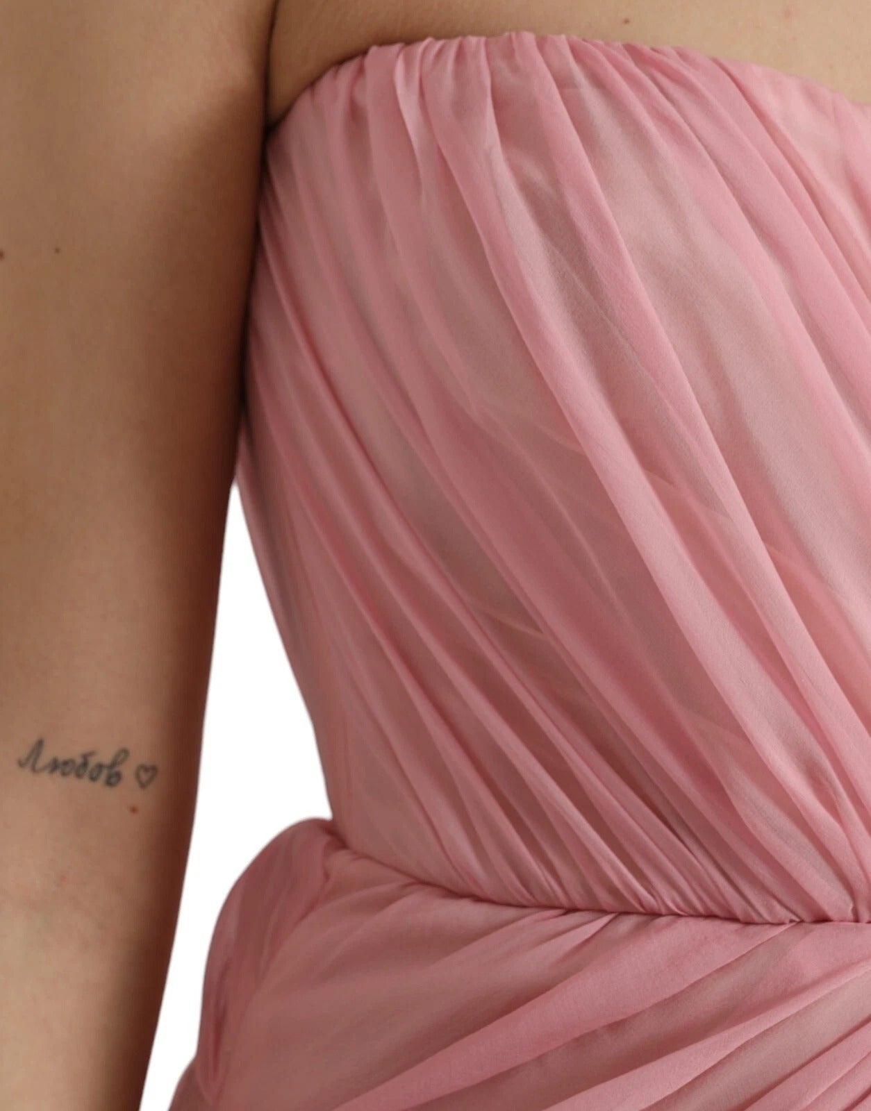 Dolce & Gabbana – Trägerloses Maxikleid aus Seide in A-Linie in Rosa