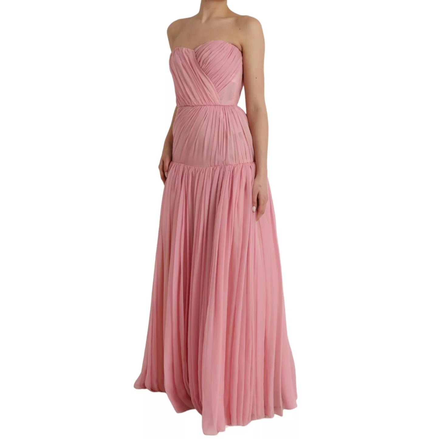Dolce & Gabbana – Trägerloses Maxikleid aus Seide in A-Linie in Rosa