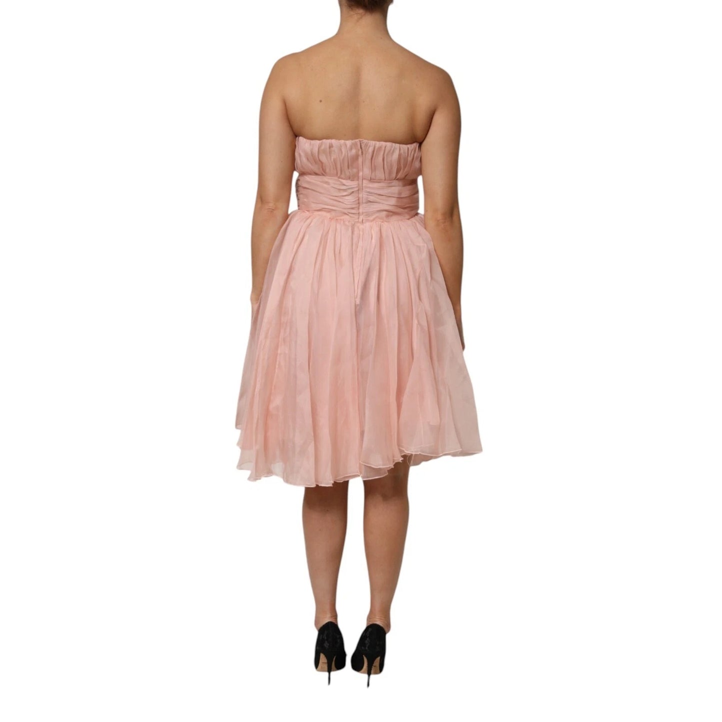Dolce & Gabbana – A-Linien-Midikleid aus plissiertem Seidenchiffon in Rosa