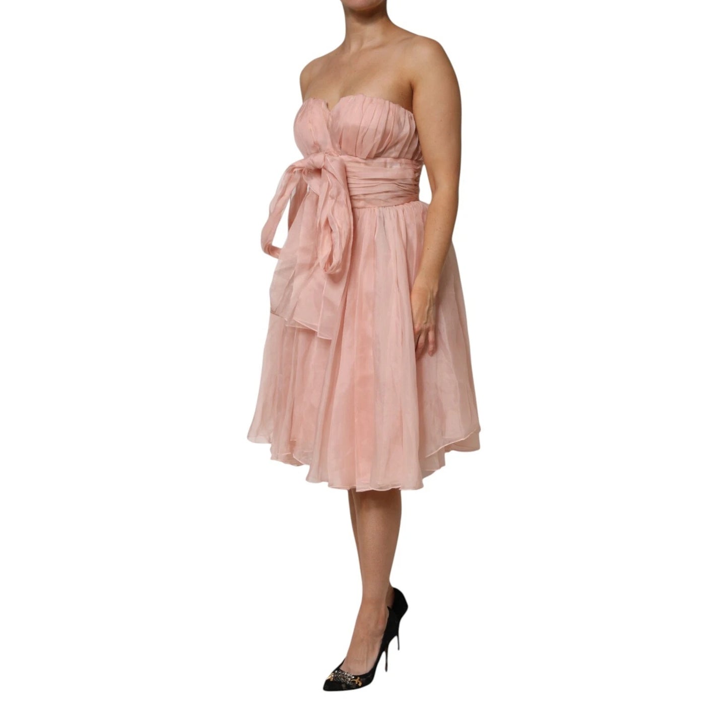 Dolce & Gabbana – A-Linien-Midikleid aus plissiertem Seidenchiffon in Rosa