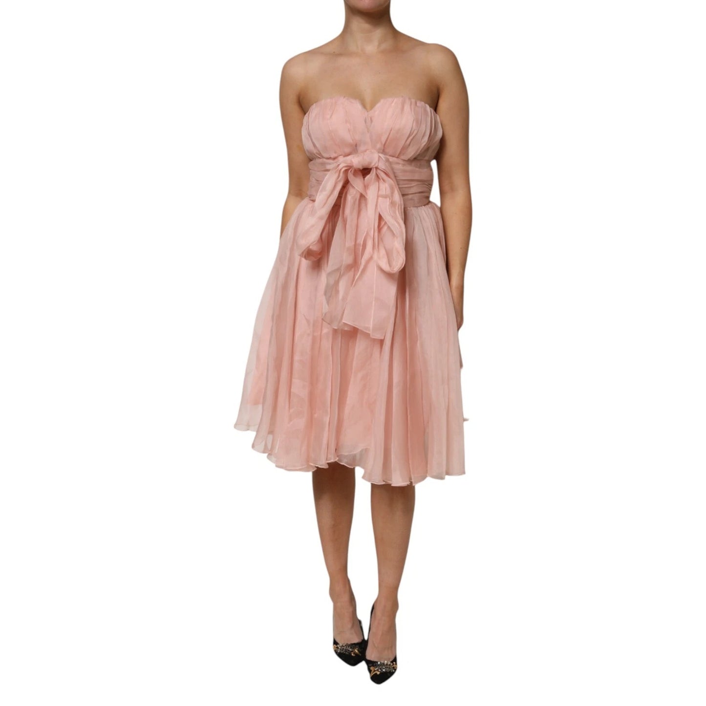 Dolce & Gabbana – A-Linien-Midikleid aus plissiertem Seidenchiffon in Rosa