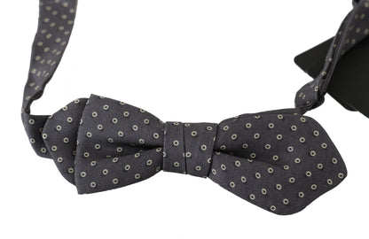 Dolce &amp; Gabbana Gray Circles Silk Slim Adjustable Neck Papillon men Bow Tie