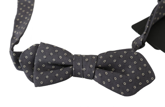 Dolce &amp; Gabbana Gray Circles Silk Slim Adjustable Neck Papillon men Bow Tie
