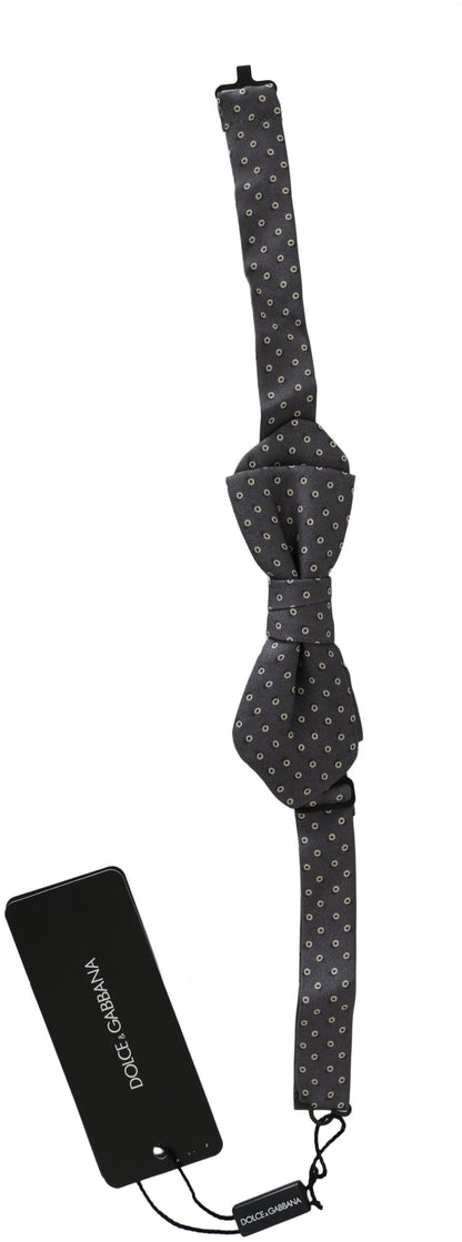 Dolce &amp; Gabbana Gray Circles Silk Slim Adjustable Neck Papillon men Bow Tie