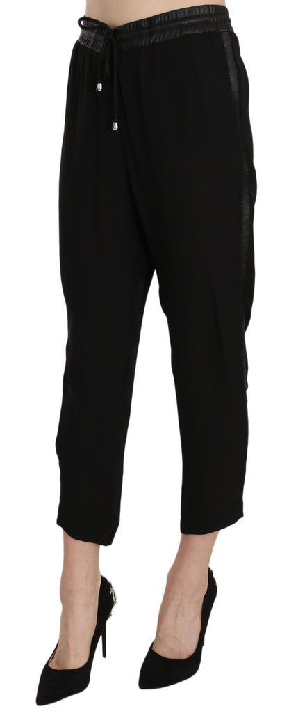 Guess – Schwarze, knöchellange Polyesterhose mit hoher Taille