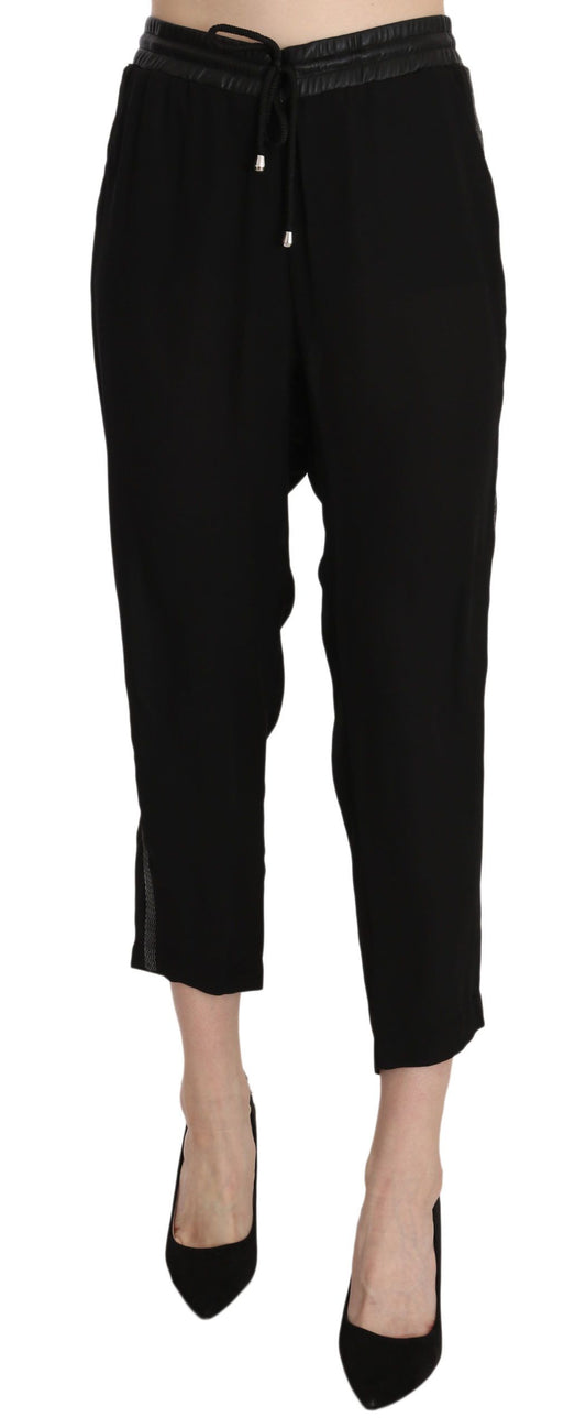 Guess – Schwarze, knöchellange Polyesterhose mit hoher Taille