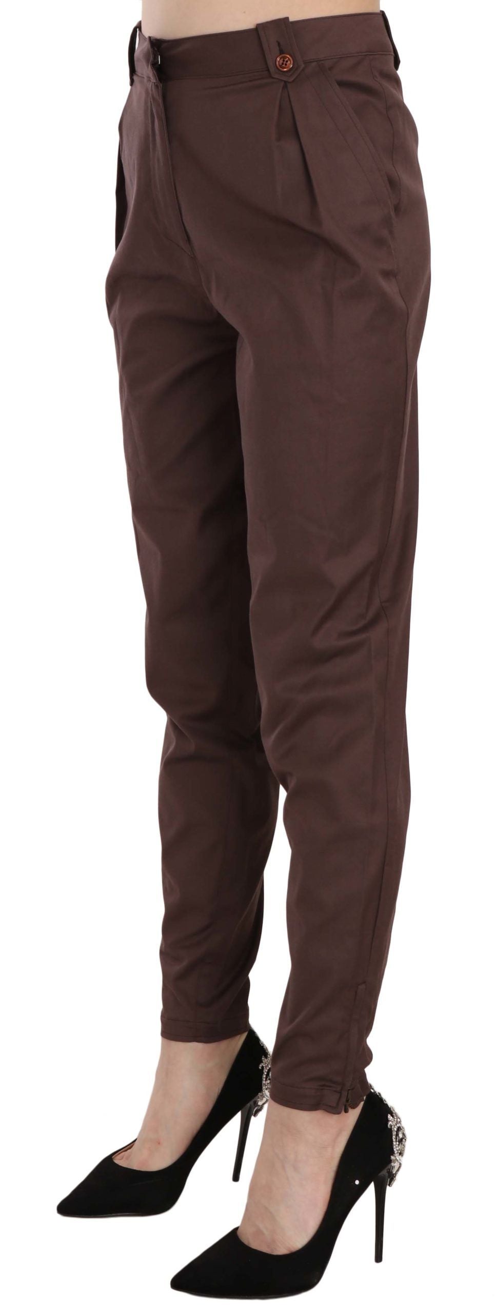 Just Cavalli – Braune, schmal zulaufende Anzughose mit hoher Taille