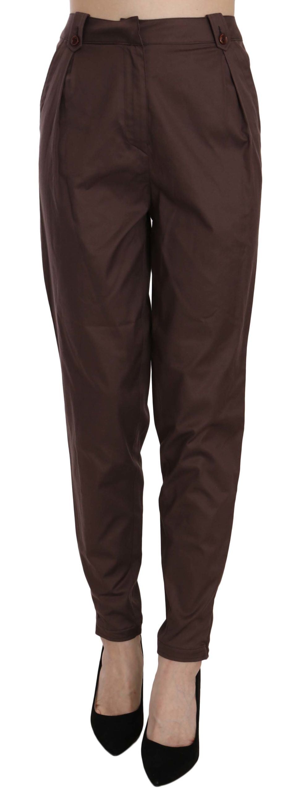 Just Cavalli – Braune, schmal zulaufende Anzughose mit hoher Taille