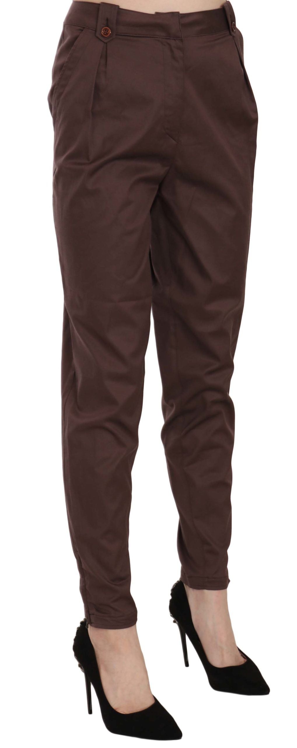 Just Cavalli – Braune, schmal zulaufende Anzughose mit hoher Taille