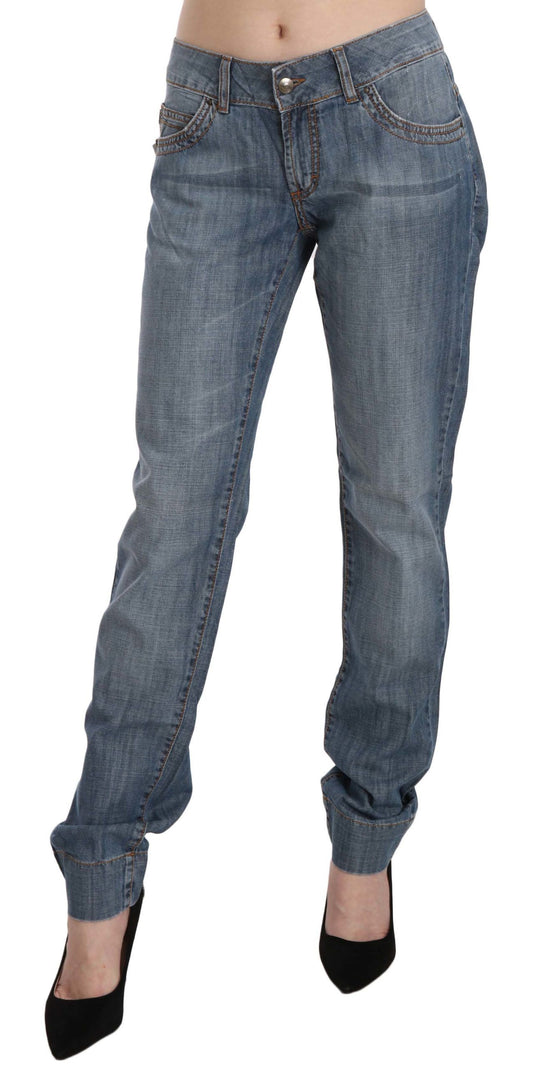Just Cavalli – Niedrig taillierte Slim-Fit-Jeans aus gewaschener Baumwolle in Blau