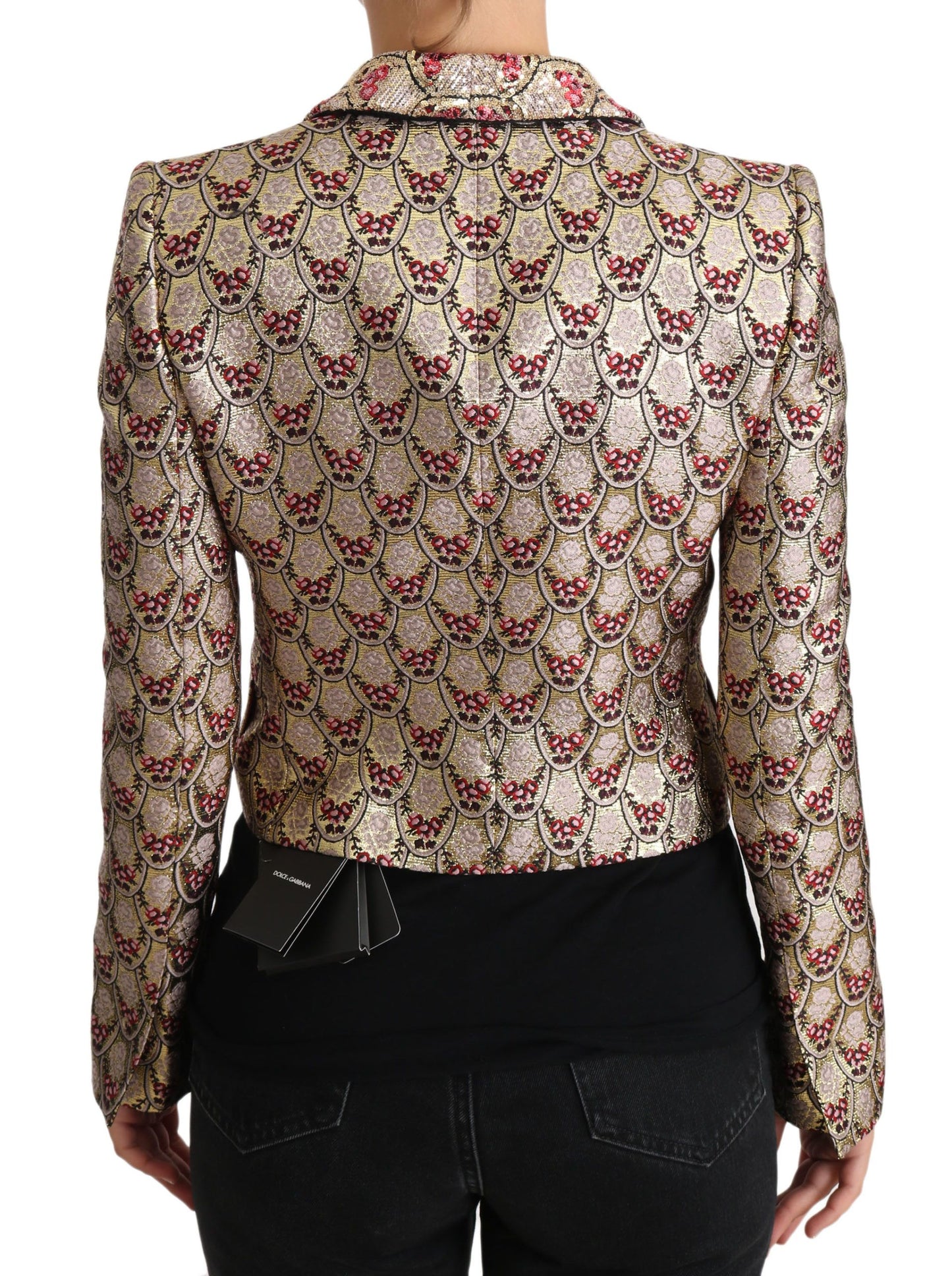 Dolce &amp; Gabbana Blazer-Manteljacke mit goldenen Blumen und Pailletten