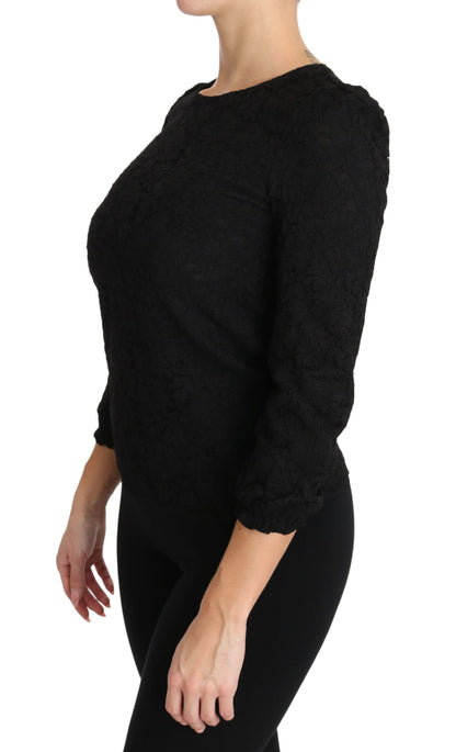 Dolce &amp; Gabbana – Schwarze Bluse mit Reißverschluss und Blumenspitze