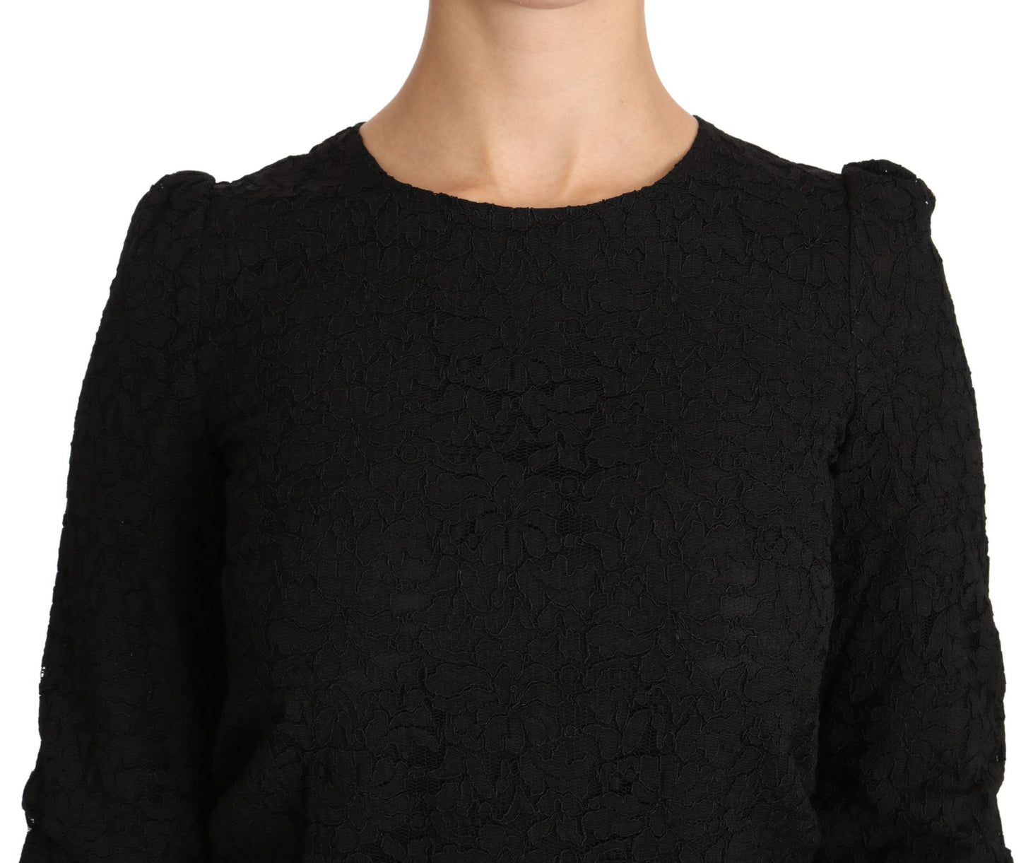 Dolce &amp; Gabbana – Schwarze Bluse mit Reißverschluss und Blumenspitze