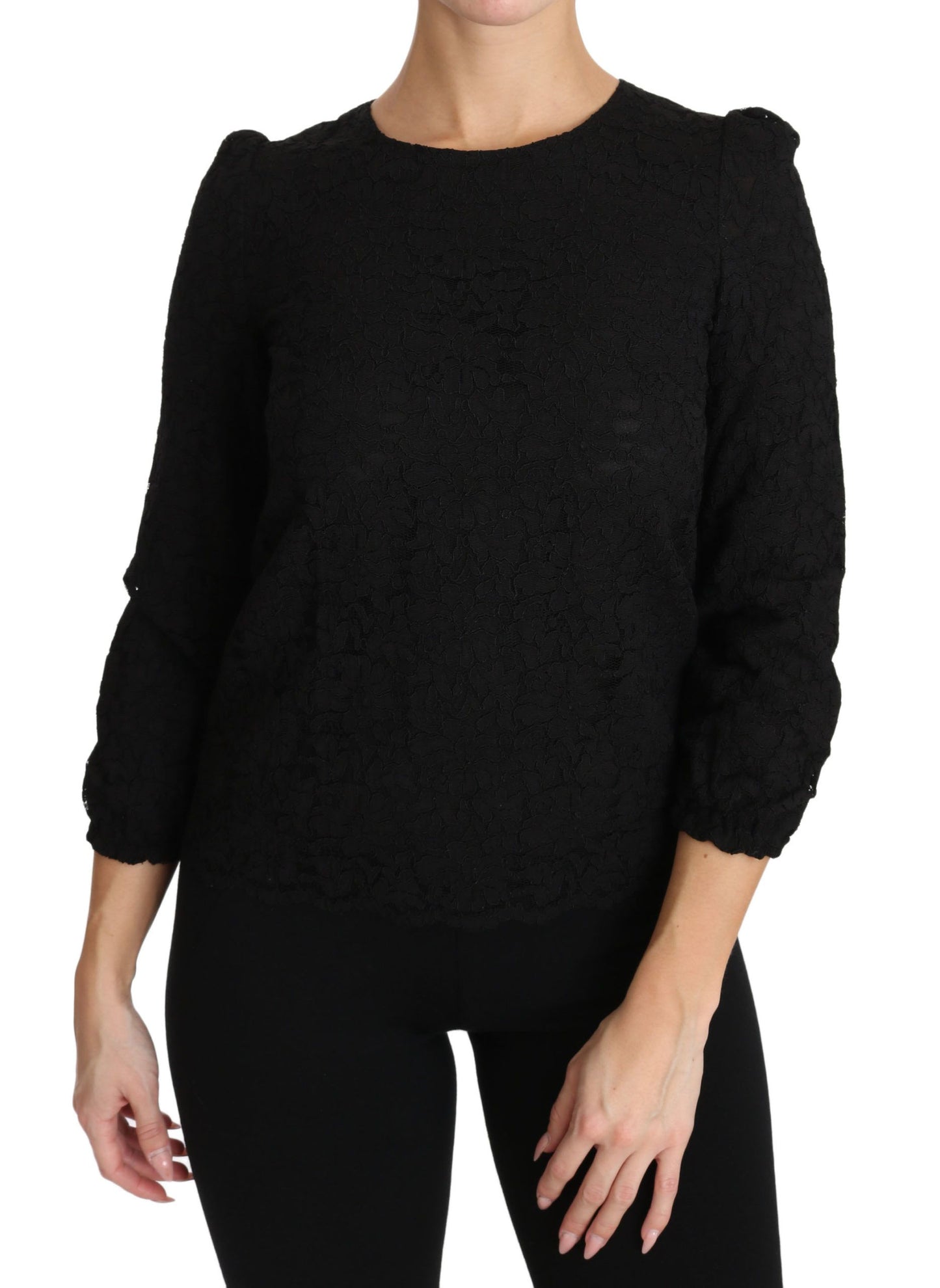 Dolce &amp; Gabbana – Schwarze Bluse mit Reißverschluss und Blumenspitze