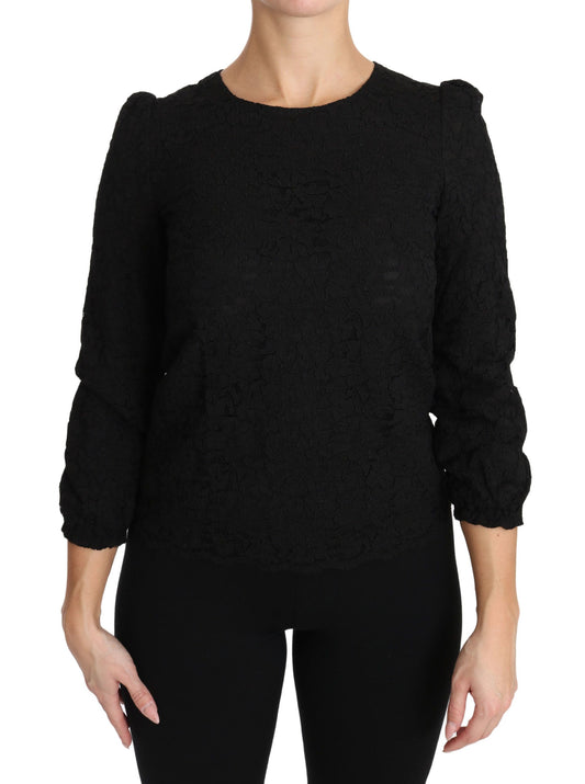Dolce &amp; Gabbana – Schwarze Bluse mit Reißverschluss und Blumenspitze