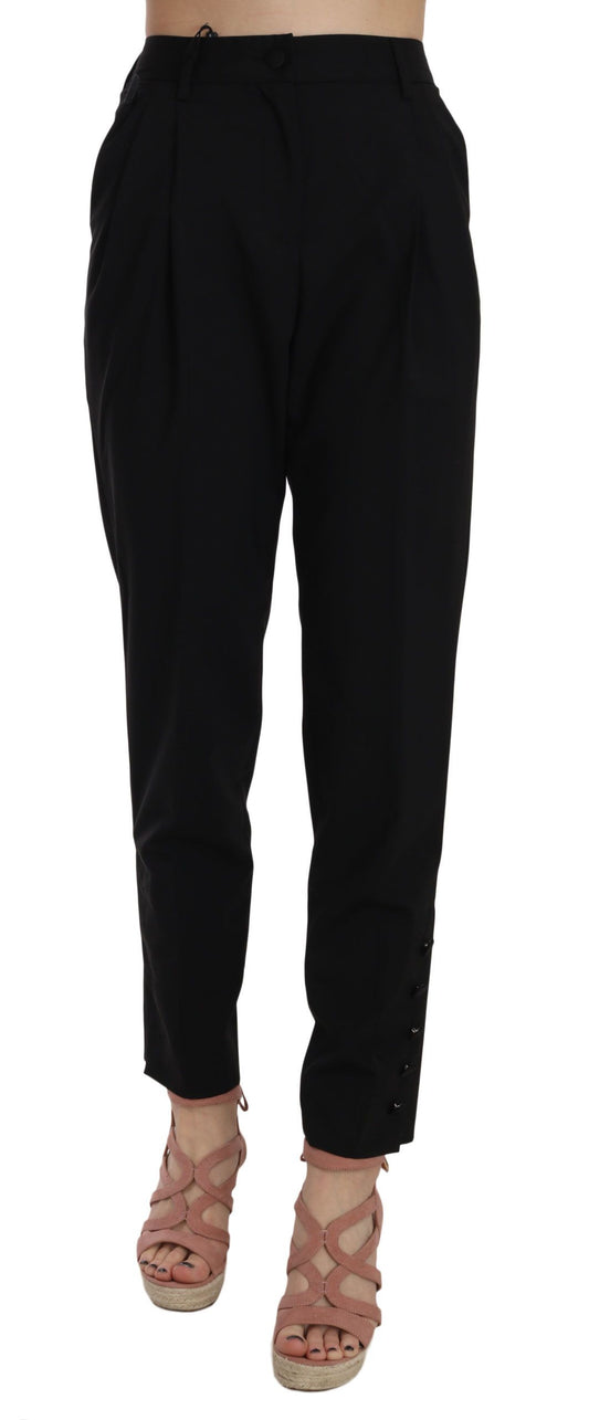 Dolce &amp; Gabbana – Schwarze, plissierte, konische Hose mit Knöpfen