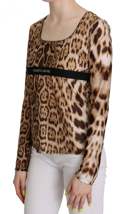 Roberto Cavalli Braune Bluse mit Rundhalsausschnitt und Leopardenmuster für Damen