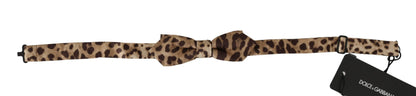 Dolce &amp; Gabbana Brown Leopard Silk Adjustable Neck Papillon Men Bow Tie