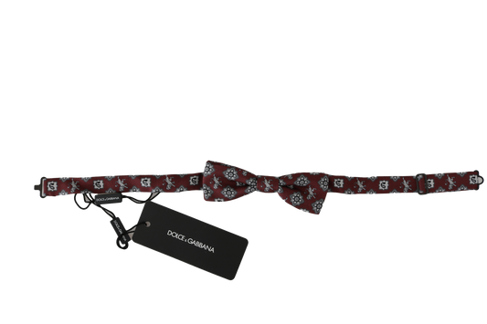 Dolce &amp; Gabbana Men Bordeaux Maroon Lion Silk Adjustable Neck Bow Tie
