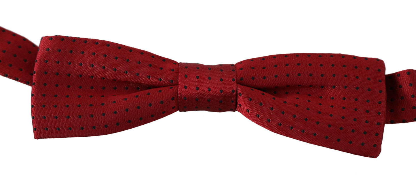 Dolce &amp; Gabbana Red Dotted Silk Adjustable Neck Papillon Bow Tie