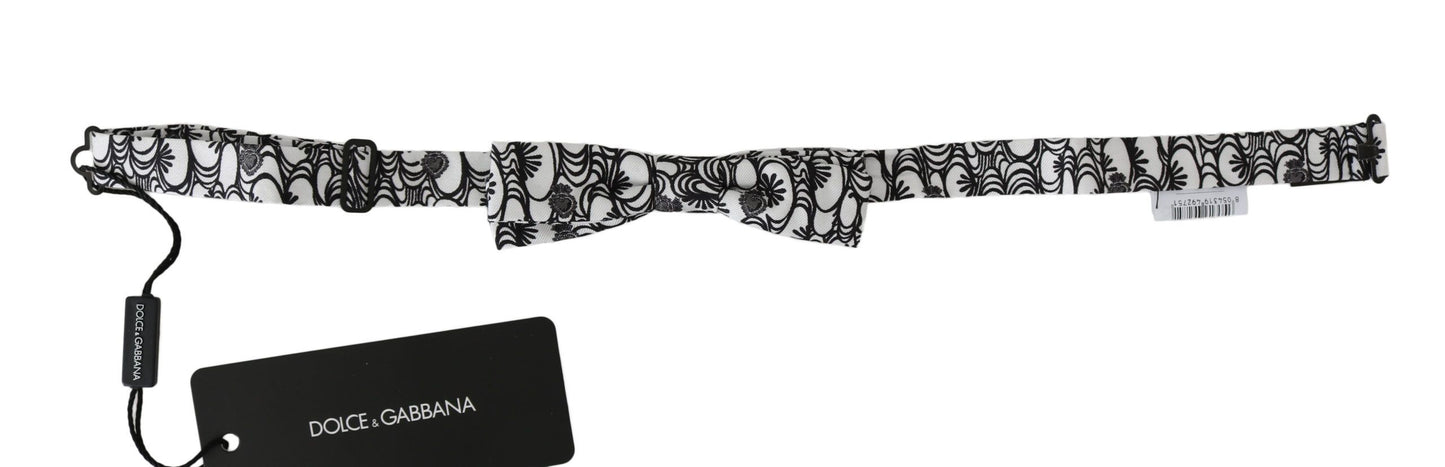 Dolce &amp; Gabbana White Pattern Silk Adjustable Neck Papillon Tie