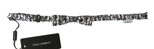 Dolce &amp; Gabbana White Pattern Silk Adjustable Neck Papillon Tie