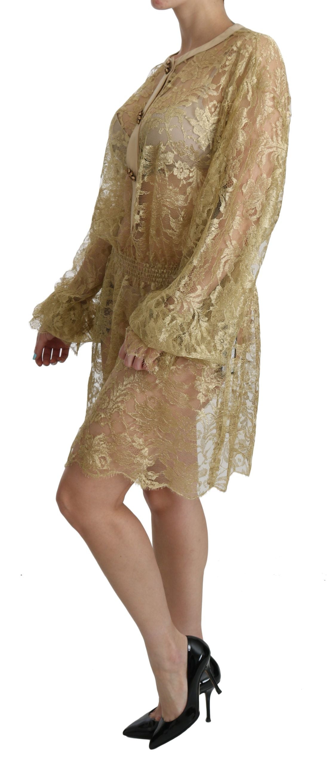 Dolce &amp; Gabbana – Durchsichtiges A-Linien-Kleid in Knielänge mit goldener Spitze