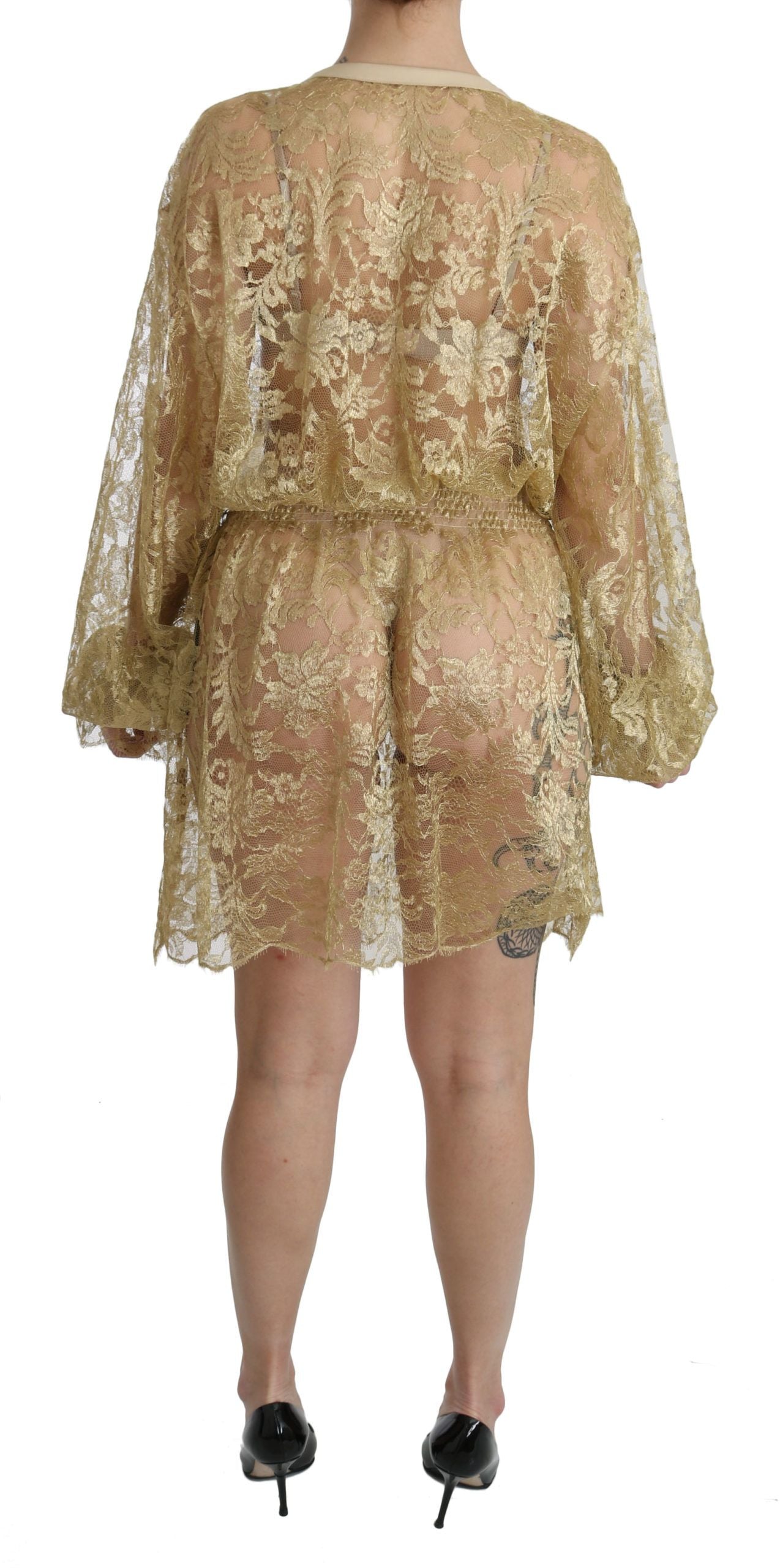 Dolce &amp; Gabbana – Durchsichtiges A-Linien-Kleid in Knielänge mit goldener Spitze
