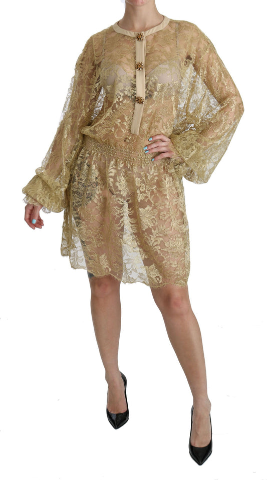 Dolce &amp; Gabbana – Durchsichtiges A-Linien-Kleid in Knielänge mit goldener Spitze